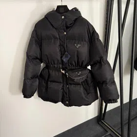 Prada new safety buckle zipper waist bag hooded down-filled cotton jacket-5399  